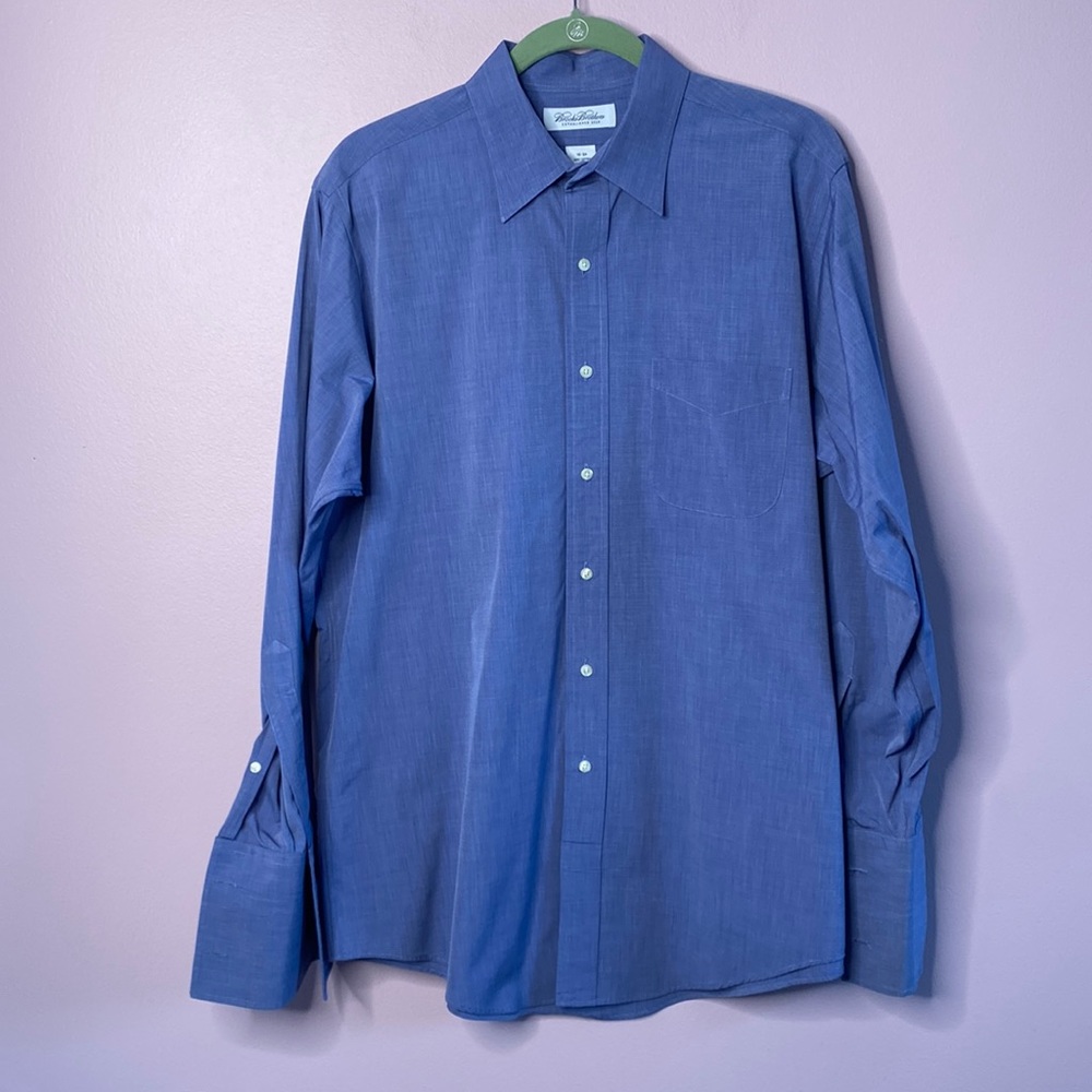 Brooks Brothers Men’s Button Down Dress Shirt, French Cuff, Chambray blue, 16-34